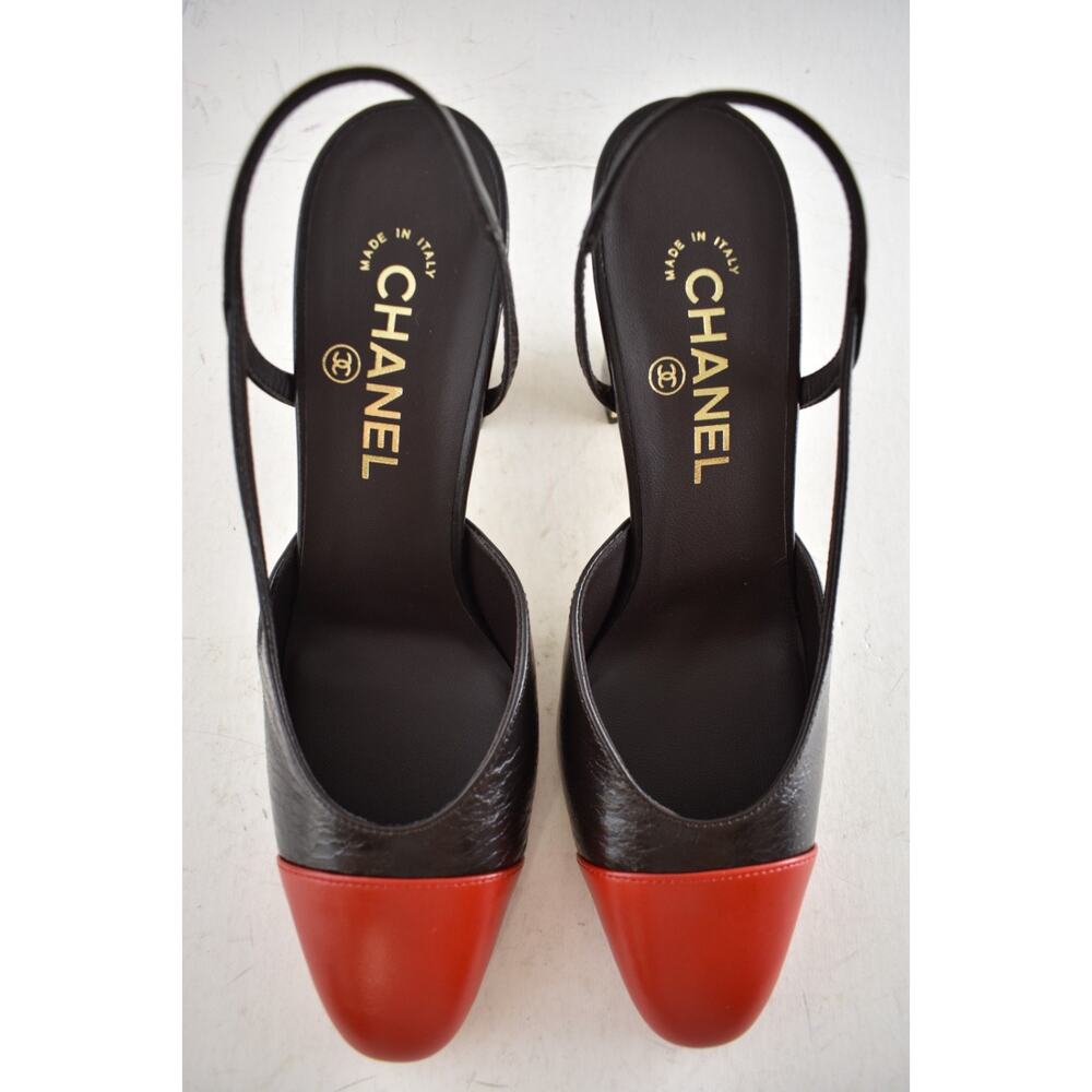 Chanel 26S Blazy Dark Brown Red CC Coco Sling Slingback Block Heel Pump 38c - Picture 12 of 16